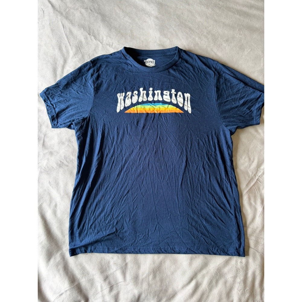 Home Free Washington Graphic T-Shirt Mens XL Navy Blue Rainbow Retro
